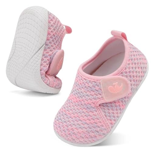 JOINFREE Baby Girls Shoes Boys Sneakers Barefoot Infant First Walking Shoe Sports Sneaker Pink Purple 12-18 Month Infant