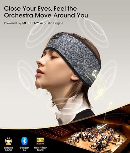 MUSICOZY Bluetooth 5.4 Sleep Headphones Headband, Wireless Sleeping Headphones Sleep Mask Earbuds IPX6 Waterproof for Side Sleepers Workout Running Insomnia Travel Yoga Cool Tech Gadgets Unique Gift — view 3