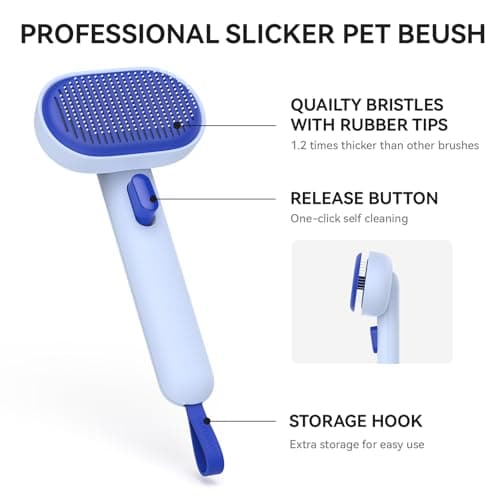 aumuca Pet Coat Care for Horse Dog Cat, Cat Brushes for Indoor Cats, Horses Grooming Deshedding Brush, Pet Massage Removes Loose Fur, Blue — view 7
