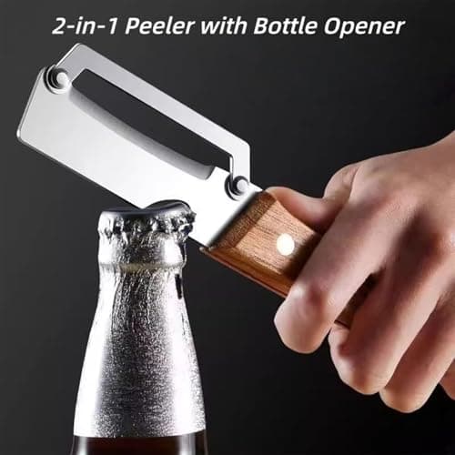 oliwex Zero Snag Wooden Peeler, 2-in-1 Multifunctional Stainless Steel Peeler, Potato Fruit Pumpkins Kitchen Peelers with Bottle Opener (2 PCS) — view 2