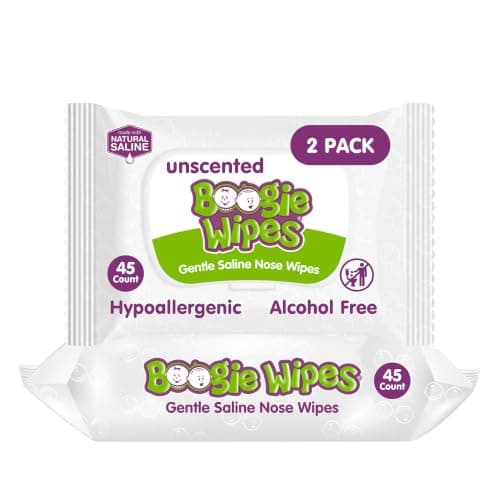 Boogie Wipes Natural Saline Nose Wipes for Kids and Babies, Unscented, 90-Count
