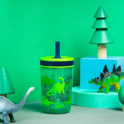 Zak Designs Kelso 15 oz Tumbler Set, (Dino Camo) Non-BPA Leak-Proof Screw-On Lid with Straw Made of Durable Plastic and Silicone, Perfect Toddler Cup Bundle for Kids (2pc Set) — view 2