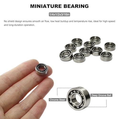 10 PCS R188 Deep Groove Ball Bearings - 1/4 Inch x 1/2 Inch x 3/16 Inch - Both Sides Open Chrome Steel Bearings for Small Mechanical Equipment — view 3
