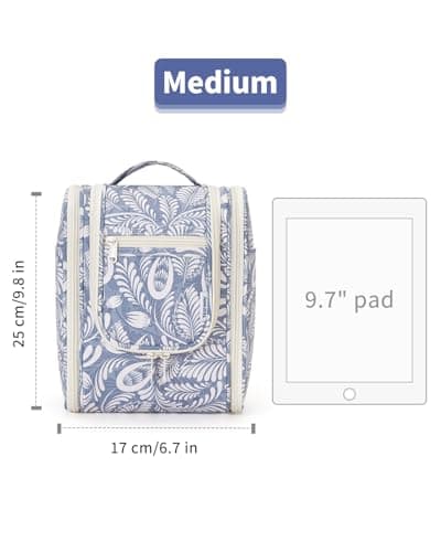 Narwey Small Hanging Toiletry Bag Women Travel Toiletries Makeup Bag Cosmetic Make up Bags for Travel Size Essentials Accessories (Medium, Blue Leaf) — view 4
