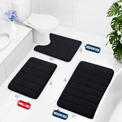 Buganda Memory Foam Bath Mat, 30" x 20", Ultra Soft Bathroom Rugs, Water Absorbent and Machine Washable Bath Rug for Bathroom, Shower, and Tub, Black