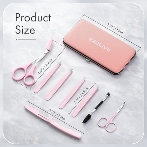 EZ2LIVE Tweezers for Women Facial Hair, Eyebrow Kit with Tweezers for Women and Men, 8 Pack Precision Tweezers Set, Splinter, Ingrown Hair Removal Kit, Stainless Steel Tweezers for Eyebrow, Light Pink
