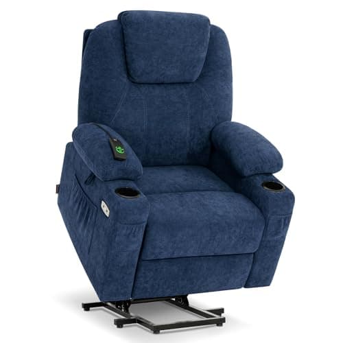 MCombo Power Lift Recliner Chair for Elderly, Lift Chair with Heat and Massage for Tall People, USB&Type C Ports, Extended Footrest, Cup Holders, Fabric 7516(Large,Admiral)
