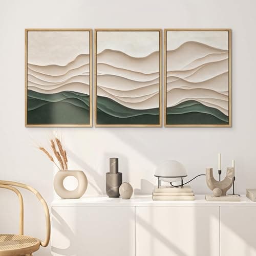 SIGNWIN Framed Canvas Print Wall Art Set Textured Paper Cut Landscape Beige and Green Minimalist Illustrations Modern Art Rustic Relax/Calm for Living Room, Bedroom, Office - 24"x36"x3 Natural — view 2