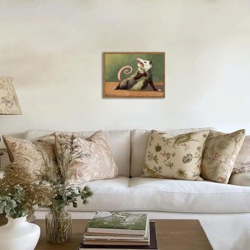 Funny Opossum Wall Art, Whimsical Possum Wall Decor Painting Cute Animal Poster Canvas Prints Picture for Bedroom Living Room 12x16 inch Wood Framed — view 4