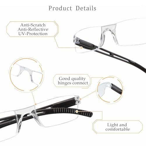 LifeArt Blue Light Blocking Reading Glasses, 4-Pack Men’s and Women’s Rectangular Frame, Anti-Reflective Lenses, +2.00 Magnification