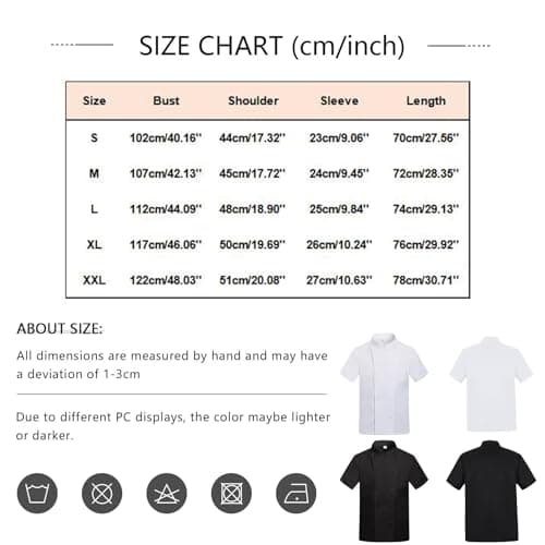 Dry Fit Shirts for Men, Unisex Chef Work Shirts Jacket Hotel Uniform Comfortable Button Closure Kitchen Restaurant Short Sleeve Breathable Coat Fishing Shirt (S, White) — view 3