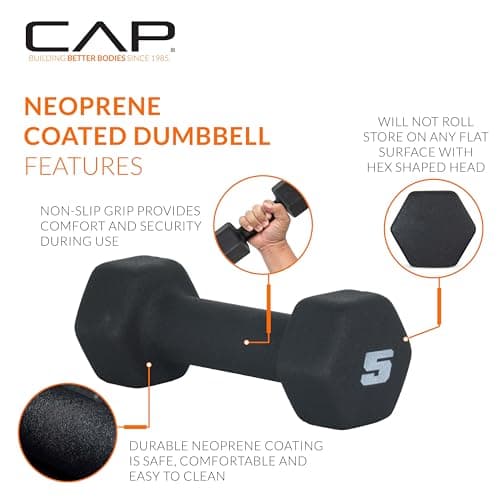 CAP Barbell 5 LB Neoprene Dumbbell Hand Weights - Pair | Black — view 2