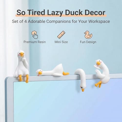 Z-oneMart 4PCS So Tired Lazy Duck Mini Desk Decor, Resin Goose Figurine Computer Monitor Decor, Lazy Goose Computer Decorations, Cute Duck Statues for Office Desk, Car Dashboard,Funny Desk — view 3