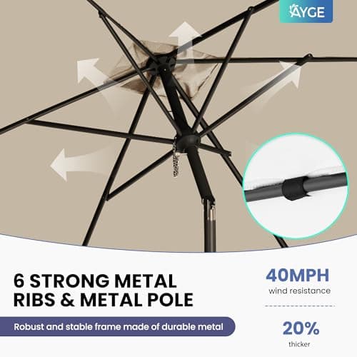 Ayge 6.5x10FT Rectangular Patio Umbrella Outdoor Table Umbrella w/Push Button Tilt & Crank Rectangle Market Umbrella UV Protection for Garden,Deck,Lawn,Yard & Pool,Beige — view 2