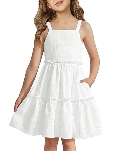 Arshiner Toddler Spaghetti Strap Dress White Summer Dress Summer Dresses Kids Beach Boho Sundresses 4t