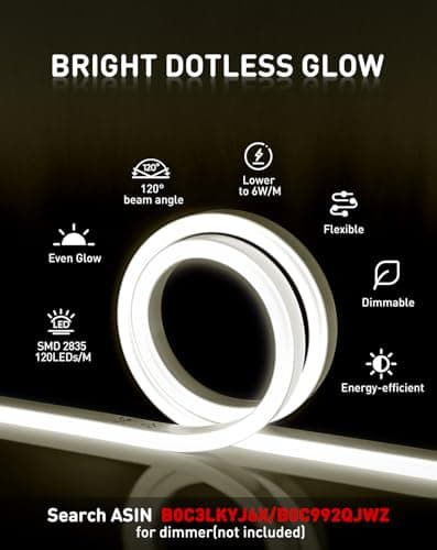 Shine Decor LED Rope Lights AC 120V, Connectable & Cuttable Dotless 120LEDs/M Eco Neon Strip Lighting, ETL IP65 Waterproof & Weather-Resistant for Home Commercial, 8x16mm, 4500K Neutral White, 50FT