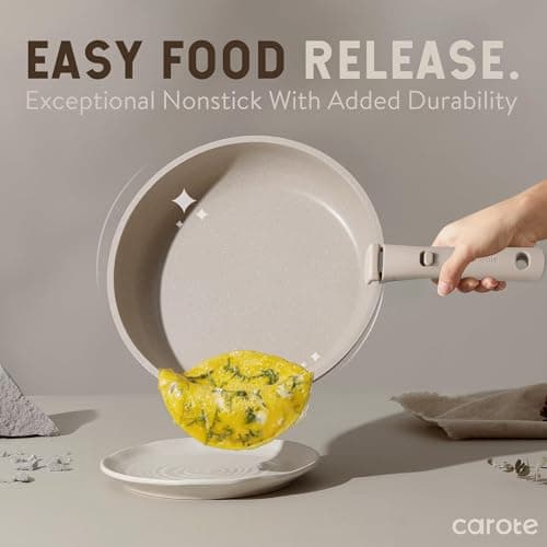 CAROTE 19pcs Pots and Pans Set Non Stick, Nonstick Cookware Set Detachable Handle, Induction Kitchen Cooking Sets with Removable Handle, RV Kitchen, Oven Safe, Taupe — view 2