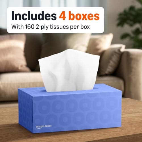 Amazon Basics Facial Tissue, 2-Ply, 640 Count (4 Packs of 160), (Packaging may vary) — view 2