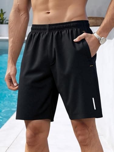 Men's Casual Shorts Elastic Waist with Pockets for Gym Running Sports Black