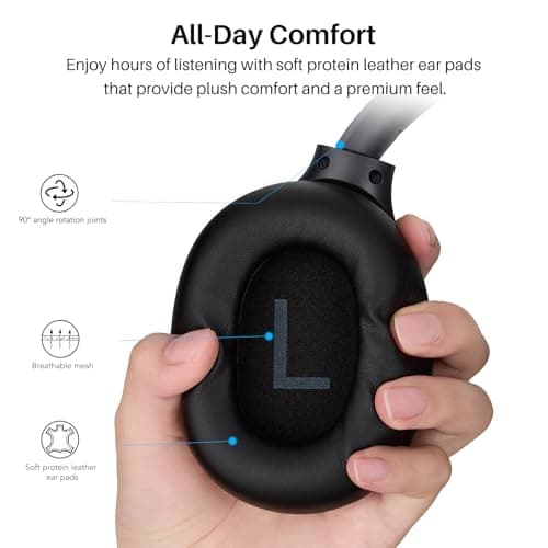 TOZO HT3 Hybrid Noise Cancelling Headphones, 90H Battery Life Wireless Over Ear Bluetooth 6.0 Foldable Headset, AI Voice Assistant with 5 Mics, Connect 2 Devices & Hi-Res Sound, 32 Audio EQ, with Case — view 2