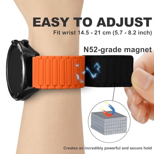 WOCCI 20mm Magnetic Silicone Watch Band, Tactile Ridged Texture, Quick Release (Orange+Black) — view 2