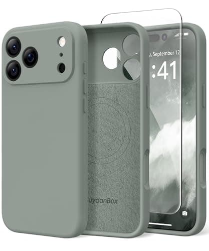 SuydanBox Magnetic for iPhone 17 Pro Max Case, Compatible with MagSafe, [Full Camera Protection][Screen Protector] Silicone Shockproof Protective Phone Case for iPhone 17 Pro Max 6.9", Calke Green