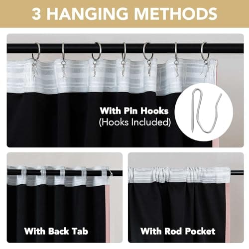 H.VERSAILTEX Blackout Curtains 84 Inch Length 2 Panels Set for Living Room Bedroom, Back Tab Pinch Pleated Thermal Insulated Room Darkening Light Blocking Curtains with Hooks, Baby Pink — view 3