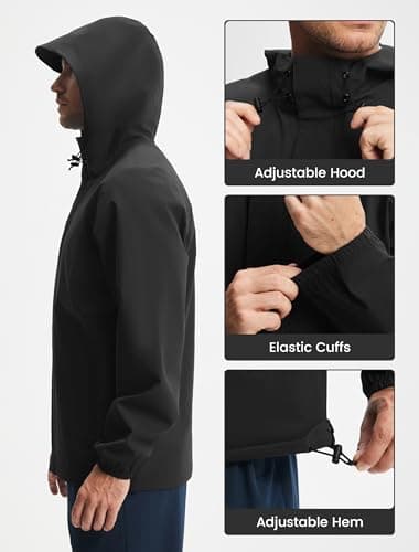 Libin Rain Jacket Men Waterproof Hiking Cycling Raincoat, Black, 3XL — view 4