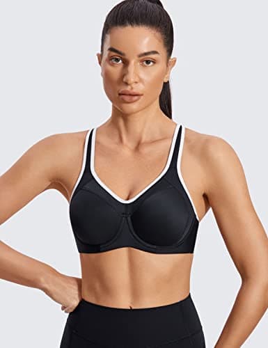 SYROKAN Women's Full Support High Impact Racerback Lightly Lined Underwire Sports Bra Black 36F — view 6