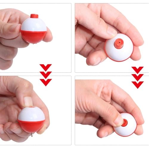 Fishing Bobbers Floats Hard ABS Push Button Round Buoy Floats Red/White Snap-on Fishing Float Bobbers Party Decoration Bulk 0.5/0.75/1/1.25/1.5/2/2.5 Inch (0.5inch-20pcs) — view 2