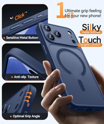 CANSHN Magnetic Compatible with iPhone 17 Pro Case, Upgraded [Full Camera Protection] [Compatible with Magsafe] [Translucent Matte] Shockproof Protective Phone Cover 6.3 Inch - Deep Blue — view 4