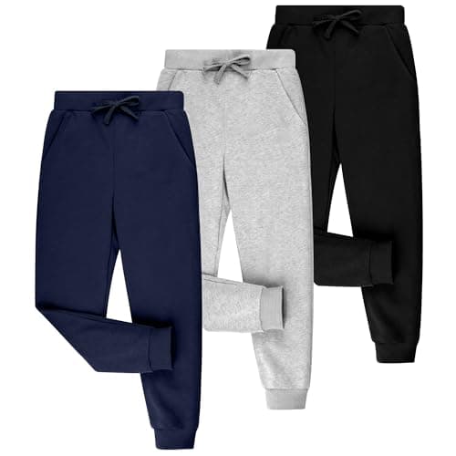 BIG ELEPHANT 3 Pack Boys Sweatpants, Youth Cotton Athletic Joggers Pants with Pockets and Drawstring