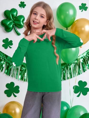 Girls St. Patrick's Day Shirt Kids Lucky Shamrock Graphic Tee St Pattys Long Sleeve Tops(Green2,150) — view 4