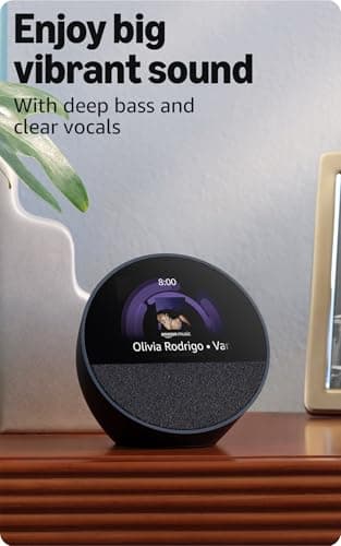 Amazon Echo Spot (newest model), Great for nightstands, offices and kitchens, Smart alarm clock, Designed for Alexa+, Glacier White — view 4