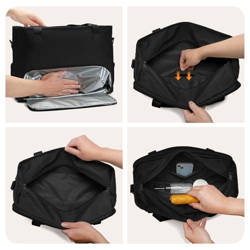 Lunch Bag for Women, Tote Bag with Insulated Lunch Compartment, Non-Leather Water-Resistant Polyester Laptop Bag, Large Capacity & Cup Holder, Casual Work Tote for Teacher, Nurse, Travel, Daily, Black — view 4