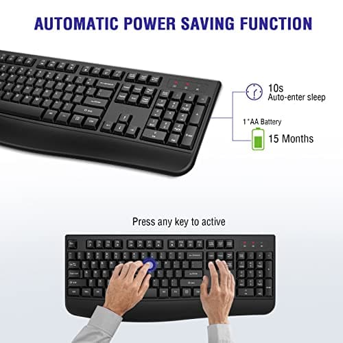 QUASIO Wireless Keyboard, 2.4G Full-Sized Ergonomic Wireless Computer Keyboard with Wrist Rest for Windows, Mac OS Laptop/PC/Desktop/Notebook(Black) — view 3