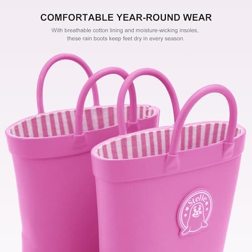 STELLE Toddler Rain Boots Natural Rubber Rainboots Kids Girls Boys Waterproof Easy On Handles Non-Slip Sole(Gumball Pink,7MT-CA) — view 4