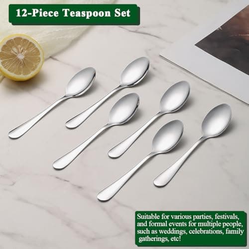 Teaspoons 12 Pieces 14cm, Berglander Stainless Steel Coffee Spoon Mini Spoons Set for Dessert, Ice Cream, Demitasse Espresso, Metal Cutlery Spoon for Restaurant, Café, Party, Wedding — view 2