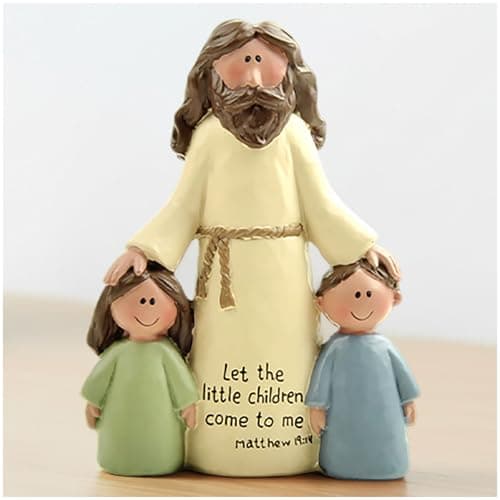 Jesus with Children Figurine - Resin Christian Statue with Bible Verse Let The Little Children Come to Me, Inspirational Religious Decor for Home, Sunday School and Ministry, 10.7cm Tall