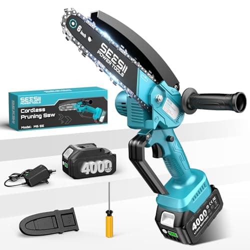 SEESII Cordless Mini Chainsaw 6 Inch, 4.0Ah Battery Powered Electric Saw