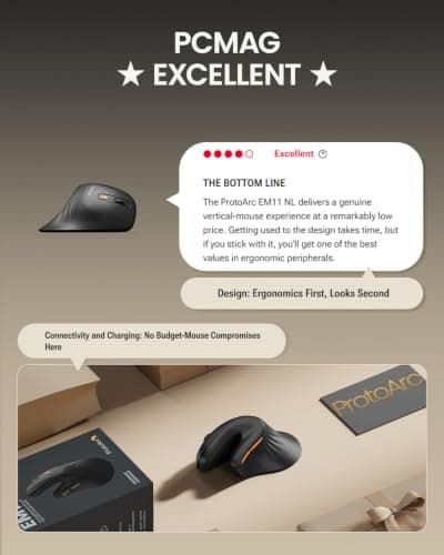 ProtoArc Ergonomic Mouse, EM11 NL Bluetooth Rechargeable Wireless Vertical Mouse, 3 Multi-Device Connectivity for Computer/PC/Laptop, 2.4GHz USB-A Optical Mice for Windows, Mac OS, Black — view 8