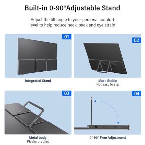 InnoView Portable Monitor 15.6" 1080P Portable Monitor for Laptop with Protective Sleeve Built-in 90° Adjustable Stand USB C HDMI Ultra-Slim Laptop Screen Extender for MacBook Phone PS Xbox Switch — view 5