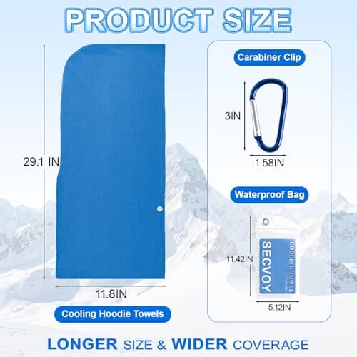 SECVOY 1 Pack Cooling Hoodie Towels for Neck and Face, UPF 50 Sun Protection & Instant Cooling Towels for Hot Weather, Soft Breathable Towel for Work Out, Sport, Gym, Camping & More Activities