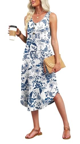 Summer Dresses for Women 2026 Flowy Boho Hawaiian Beach Vacation Casual Dresses for Women Spring Dress Cruise Outfits Resort Wear Sun Dress Maxi Midi Dress Sundresses Blue Floral L — view 2