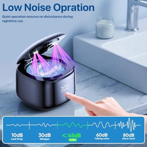 Ultrasonic Retainer Cleaner Machine, 49KHz 220ML Dental Cleaning Pod with Digital Timer, Deep Cleaning Ultrasonic Dentures Cleaner for Night Guards, Braces, Aligner, Toothbrush, Jewelry, Black — view 5