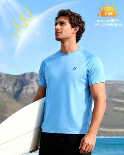 Roadbox Mens Sun Protection Swim Shirt, UPF 50+ Short Sleeve UV Rash Guard, Quick Dry Water T-Shirt for Surf Running Workout — view 2