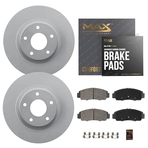 Max Advanced Brakes Front Brake Kit Compatible With 2006-2023 Subaru Forester Impreza Outback Legacy 293mm Frt Rotor Replacement Geomet Coated OE Disc Brake Rotors and Ceramic Brake Pads