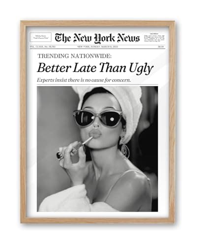 iHery 12x16in Audrey Hepburn Better Late Than Ugly Framed Bathroom Art