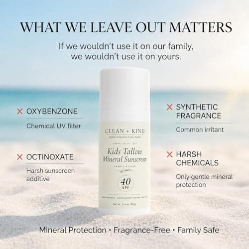 Clean + Kind Kids Sunscreen Mineral SPF 40 Vanilla — Non Toxic Baby & Toddler Sunblock with Non-Nano Zinc Oxide, Grass-Fed Tallow, Natural Reef-Safe Sun Lotion, No White Cast for Sensitive Skin — view 3