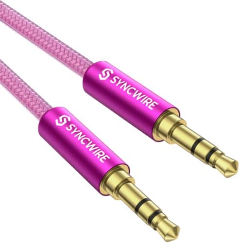 SYNCWIRE 3.5mm Nylon Braided Aux Cord (3.3ft/1m,Hi-Fi Sound), Auxiliary Input Male to Male Audio Cable for Headphones, Car, Home Stereos, Speaker, iPhone, iPad, iPod, Echo & More – Hot Pink